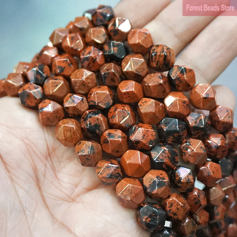 

6 8 10MM Natural Faceted Mahogany Obsidian Stone Spacers Loose Beads DIY Bracelet Necklace Charms for Jewelry Making 15" Strand