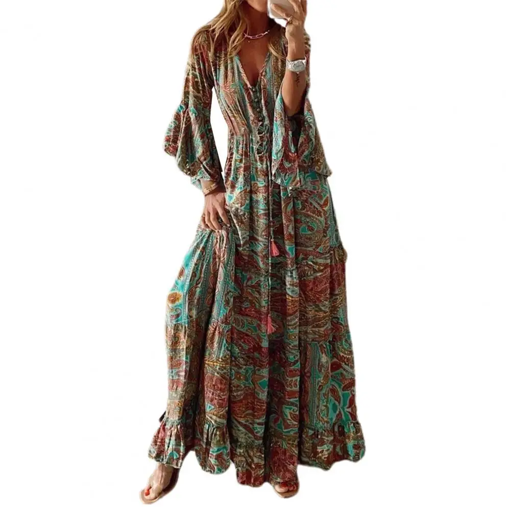 

Dress V-Neck Floral Print Three Quarter Sleeve Ladies Party Long Dress Ladies Summer Midi Dresses for Leisure Dropshipping