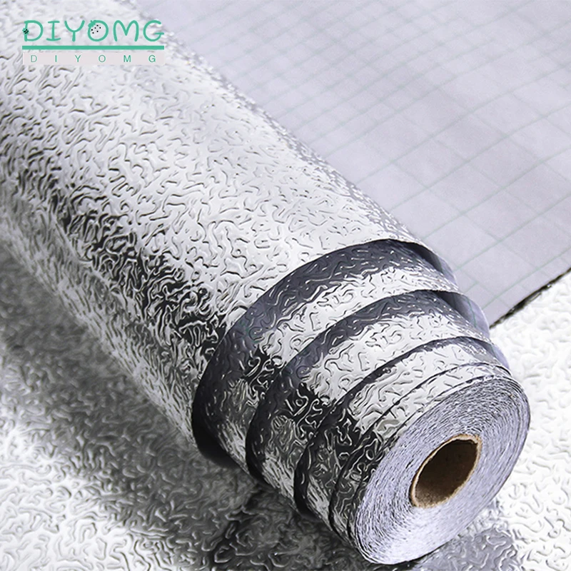 kitchen wall oil proof aluminum foil stickers self adhesive croppable wallpaper wall sticker kitchen supplies for cabinet sewer free global shipping