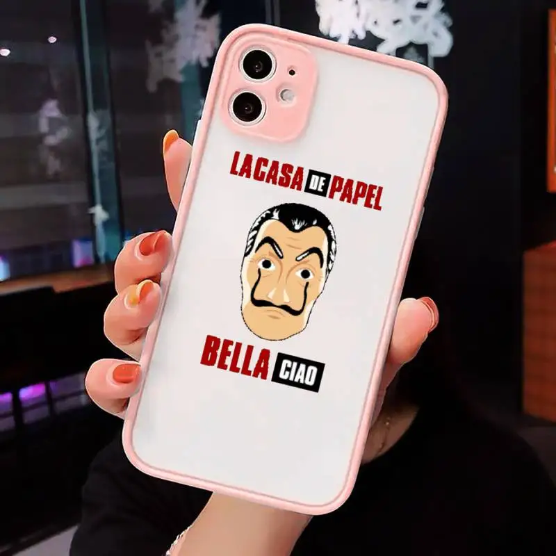 

TV Money Heist House Paper Phone Case For iPhone 12 11 Mini Pro XR XS Max 7 8 Plus X Matte transparent Pink Back Cover