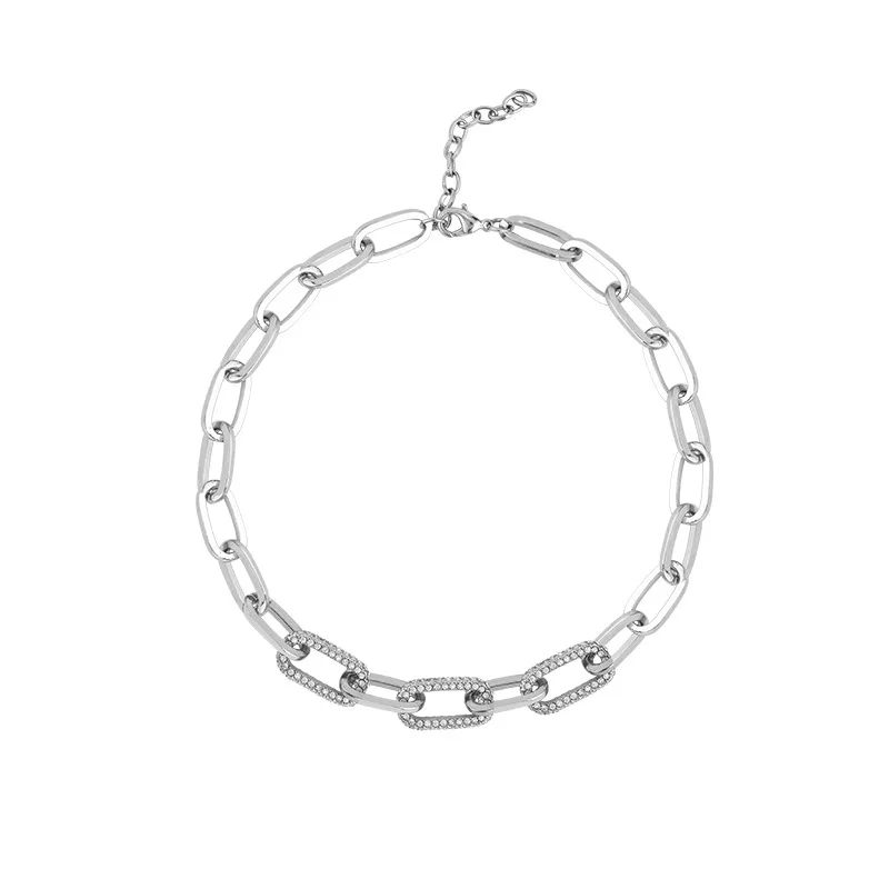 

New Alloy Diamond Chain Short Necklace European and American Style Personality Clavicle Chain Punk Exaggerated Necklace Chain