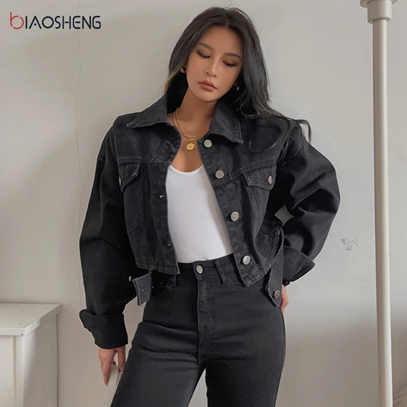 Женская короткая джинсовая куртка однобортная модная ВИНТАЖНАЯ ДЖИНСОВАЯ