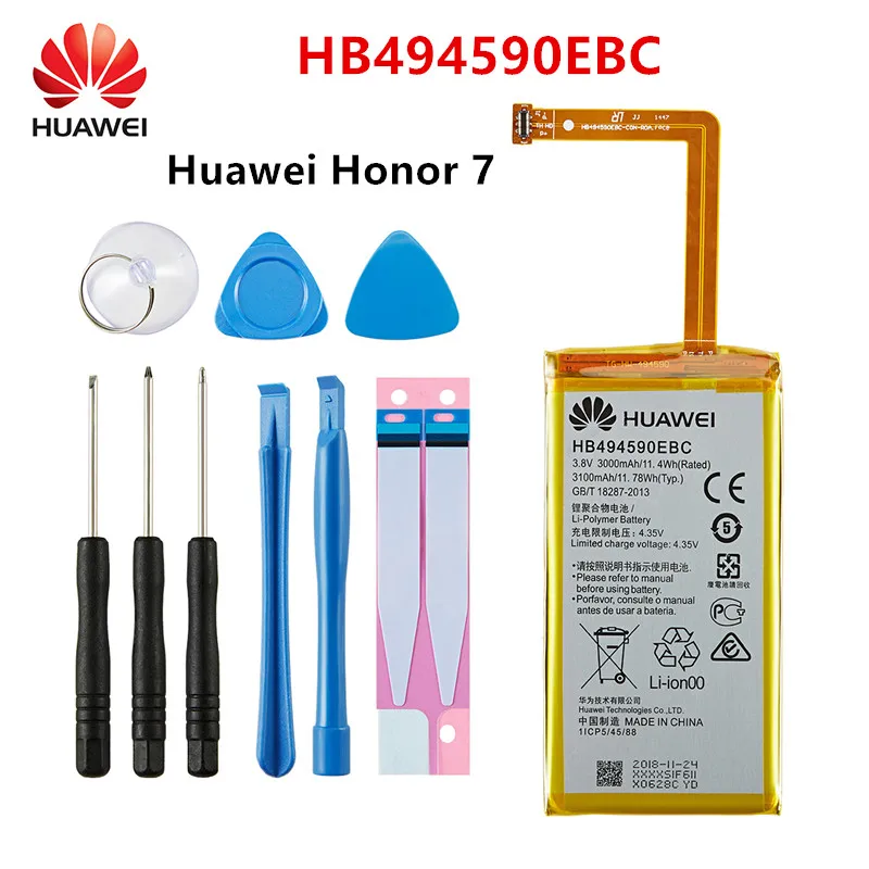Hua Wei 100% Orginal HB494590EBC 3000mAh Battery For Huawei Honor 7 Glory PLK-TL01H ATH-AL00 PLK-AL10 Batteries +Tools