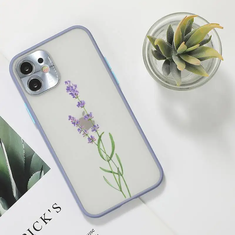

Simple Lavender Purple Flowers Phone Case For iPhone 12 11 Mini Pro XR XS Max 7 8 Plus X Matte transparent Gray Back Cover