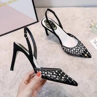2021 summer new fashion simple temperament high heels black lady sandals