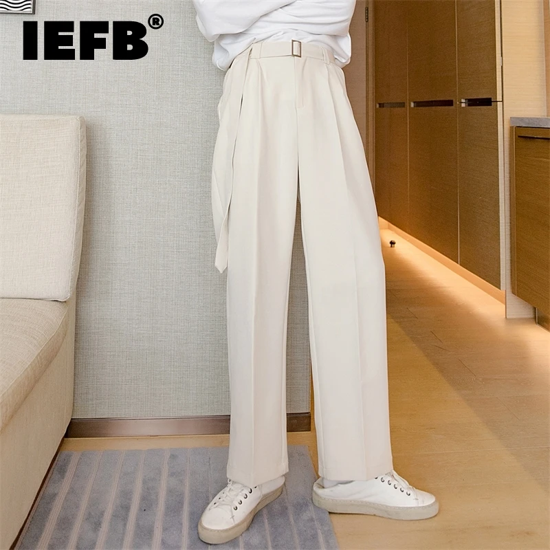 

Мужские прямые черные брюки IEFB с широкими штанинами, Новинка осени 2021, свободные длинные брюки, корейские длинные брюки с поясом 9Y9063