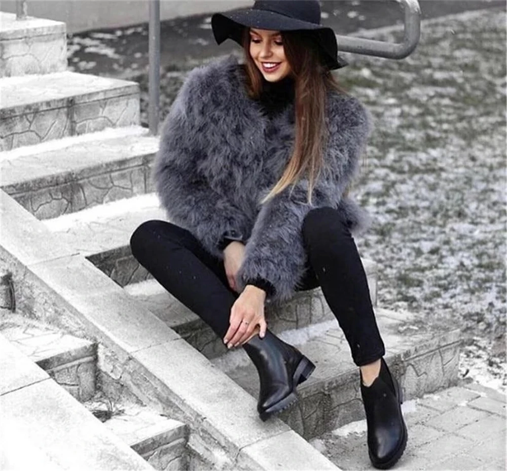TOPFUR 2019 черная шуба из натурального меха женская меховая куртка пальто кожаная с