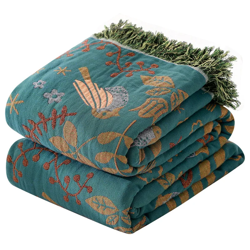 

Nordic Style A/B Side Printing Tassels Gauze Towel Blanket Summer Soft Sofa Nap Blankets For Bed Office Air Conditioning Quilt