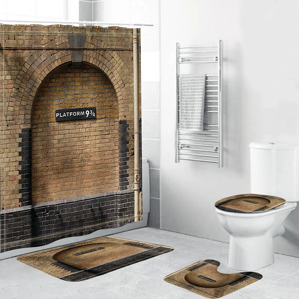 Ретро стиль платформа принт занавески для душа комплекты ванной 4 шт. коврик