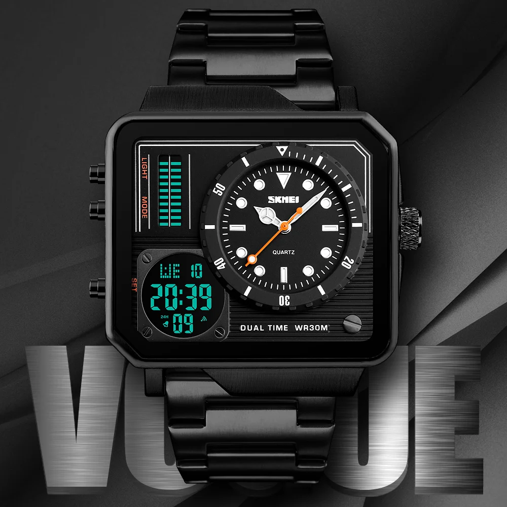 Часы наручные SKMEI мужские с браслетом из нержавеющей стали Цифровые кварцевые