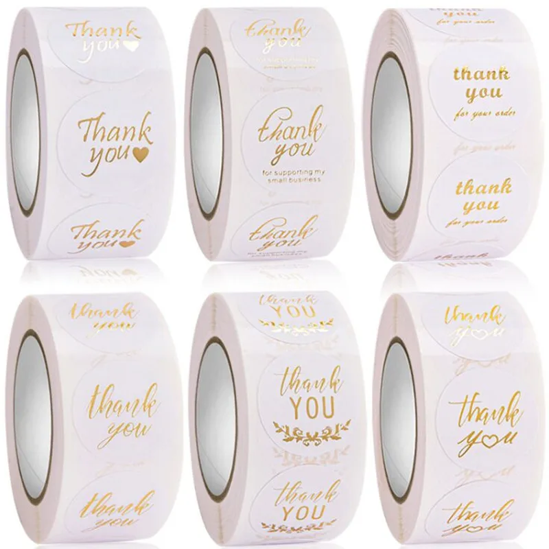 

2.5cm 500pcs Gold Foil labels Thank You sticker for business package gift seal labels shipping sticker handmade stationery