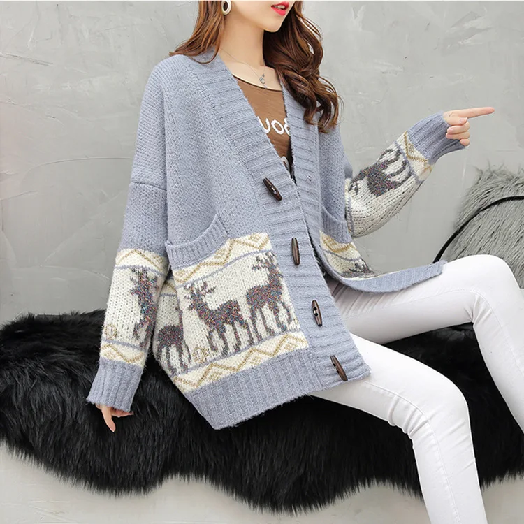 Женский вязаный кардиган средней длины универсальный Свободный в Корейском