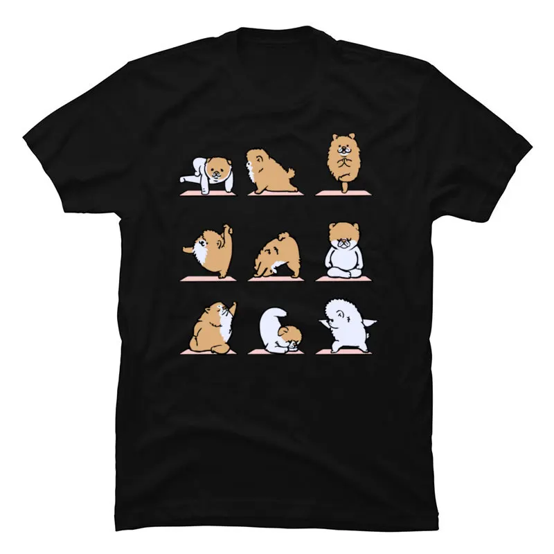 Cute Graphic POMERANIAN T-Shirt Yo-ga Bichon Dog Physical Training Funny Tshirt for Men 100% Cotton Clothing Free Shipping