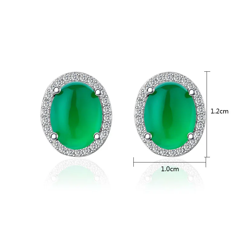 MAIKALE Luxury 925 Sterling Silver Stud Earrings with Cubic Zirconia Green Gem Stone Round Small Earrings for Women Jewelry Gift