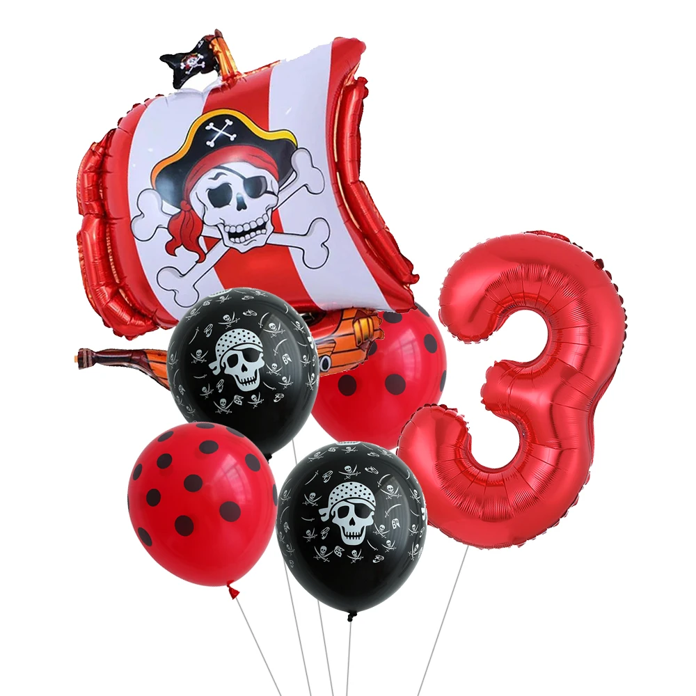 Воздушные шары в горошек с изображением пиратского корабля гелиевые украшения