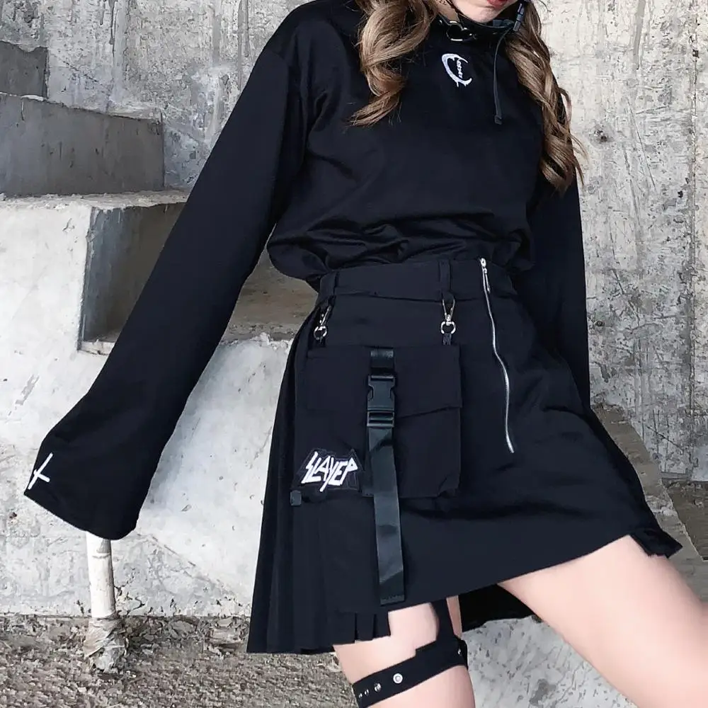 Новинка женские весенне-Осенние футболки в стиле панк черные свободные