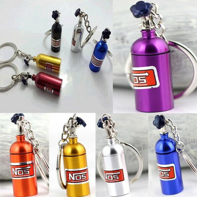 

Portable Key Rings Keychain NOS Mini Nitrous Oxide Bottle Keyring Stash Pill Box Storage Interior Car Accessories Auto Accessory