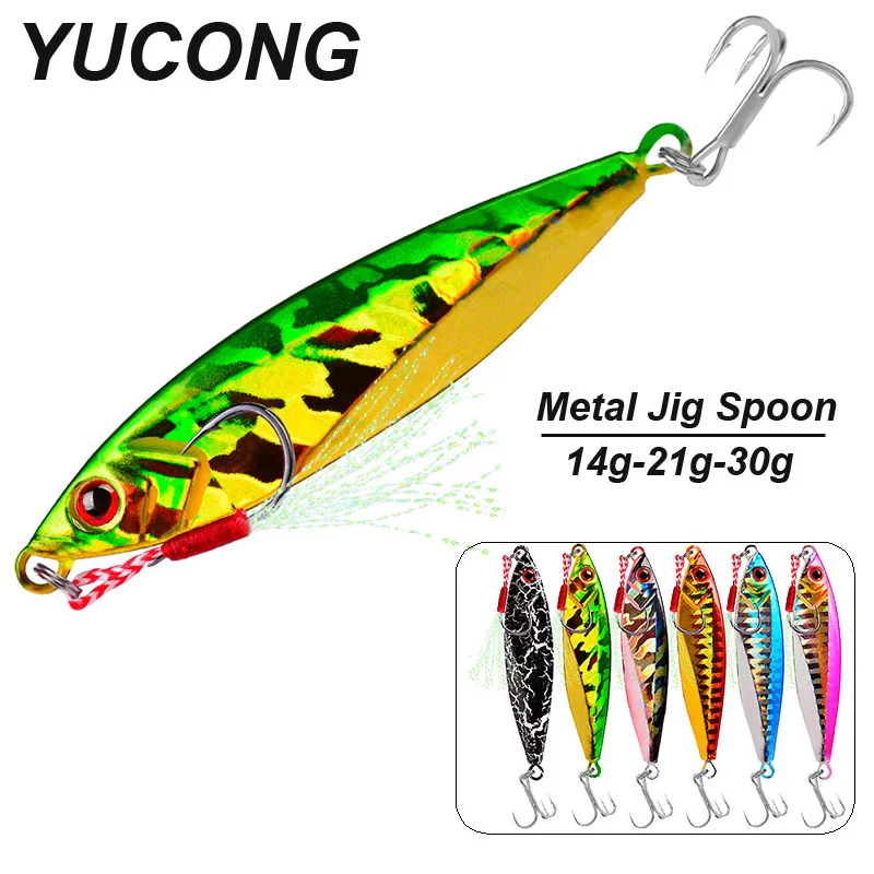 

YUCONG 6PCS Metal Cast Jig Spoon 14-21-30g Shore Casting Jigging Fish Drag Cast Sea Bass Lures Artificial Swimbaits Pesca Isca