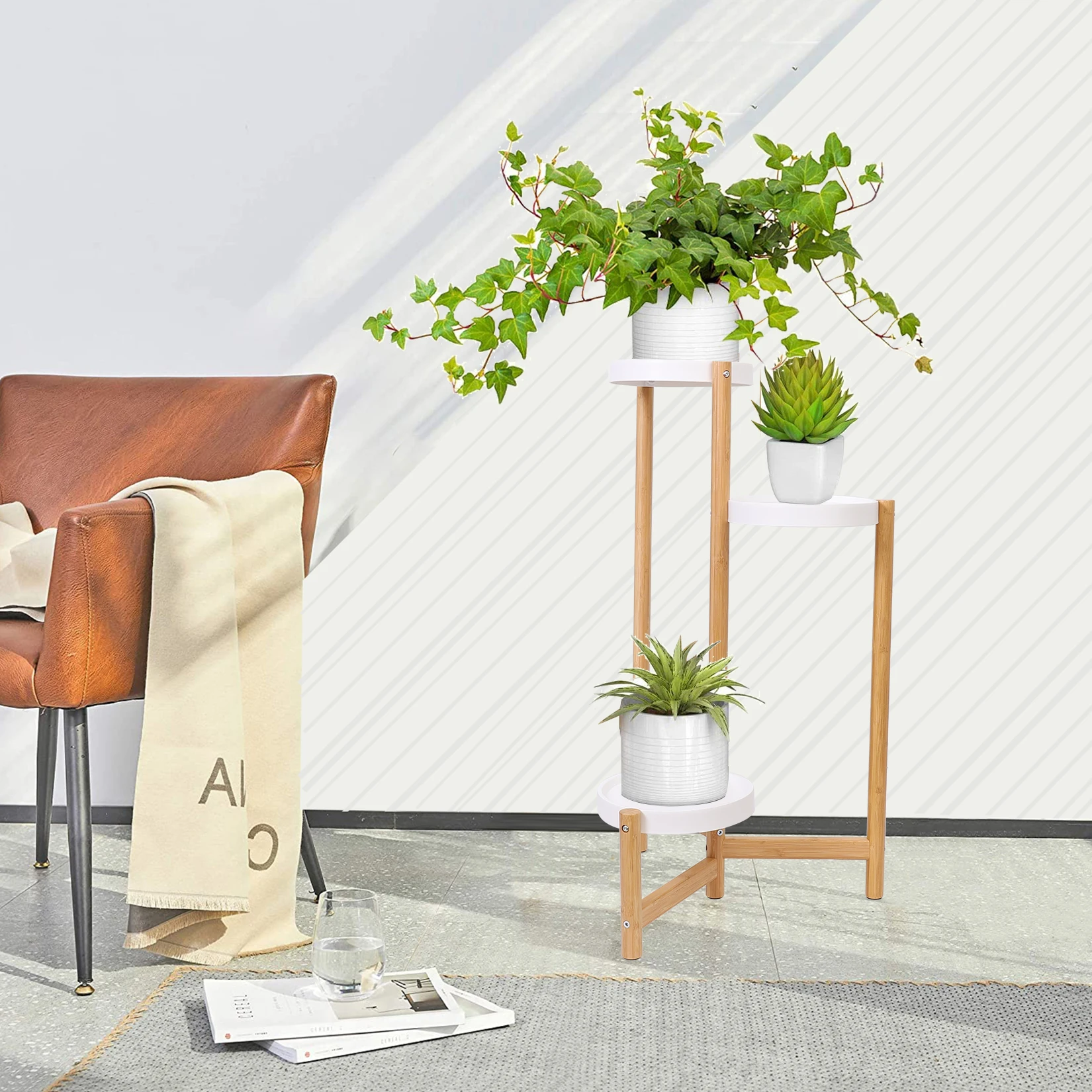 

Bamboo Plant Stands Indoor, 3 Tier Tall Corner Plant Stand Holder & Plant Display Rack for Outdoor Garden