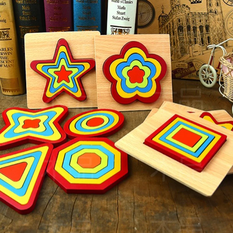 

Wooden Geometric Shapes Montessori Puzzle Wooden Toys Kids Preschool Learning Educational Game Baby Toddler Toys for Children