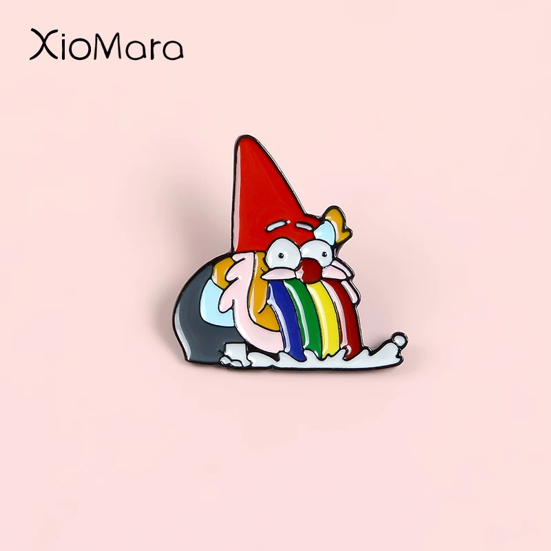 Эмалевые Броши рвотического радужного гнома Забавный гном мультяшный странный