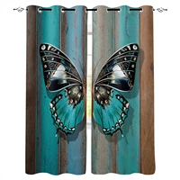 wooden texture turquoise butterfly curtains for room window curtain kids drapes for bedroom living room window treatment
