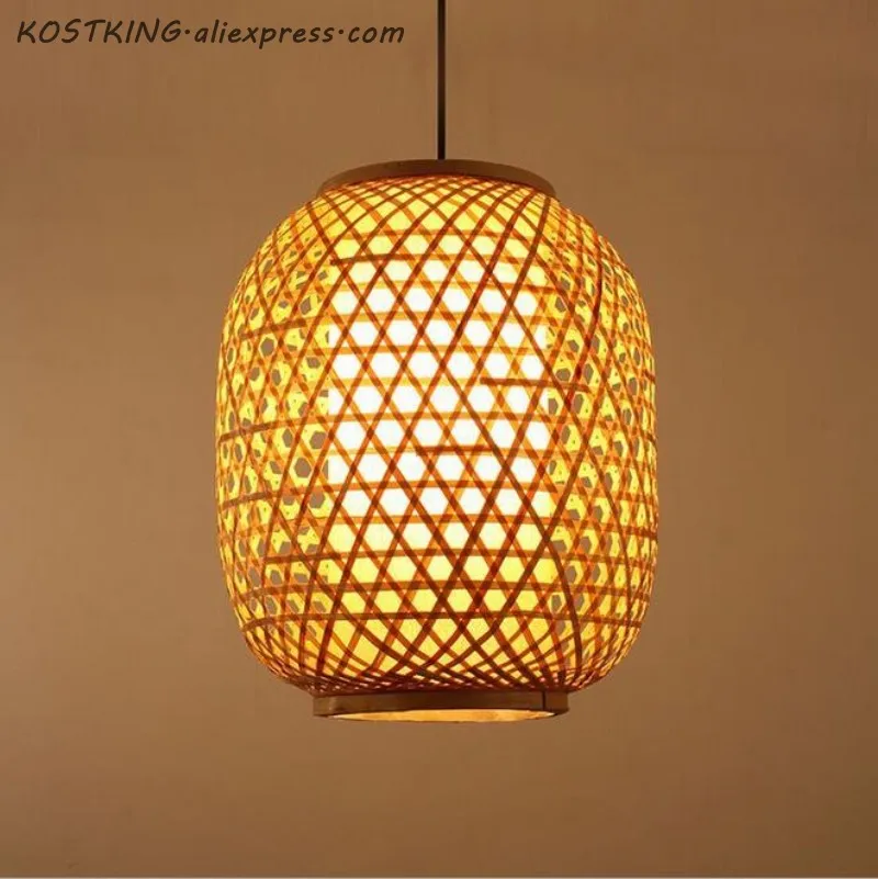 値段 ヴィンテージ竹籐籐ランタンシェード Led ペンダント Ligths 器具素朴なアールデコ調のレストランランプ照明器具照明