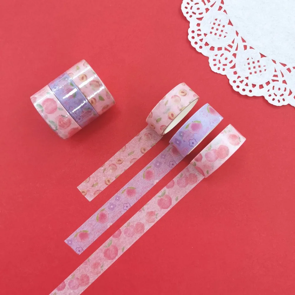 

3pcs/set Fragrance Washi Tape Set Peach Cute Sweet Girl's Gift Scrapbooking Fruit Theme Masking Tape DIY Adhesive Deco Tape