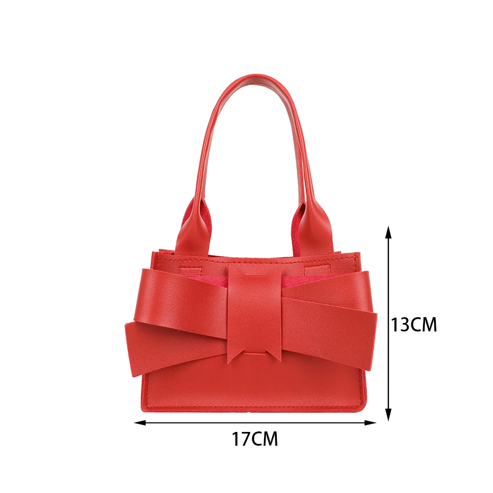 

Elegant Women Solid Color Handbags Fashion Mini Bowknot Top-handle Totes Female PU Leather Daily Purse Clutch