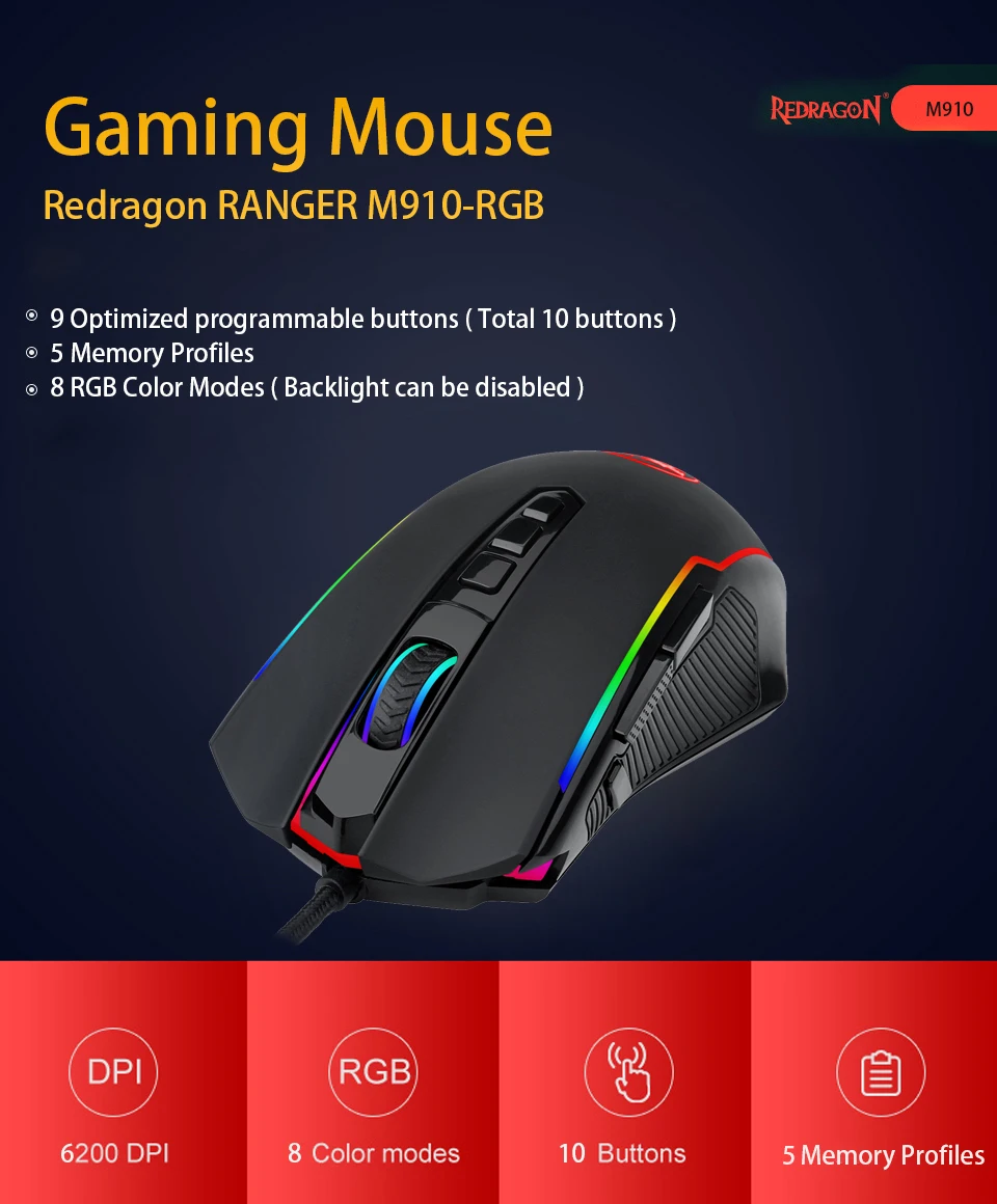 Игровая мышь Redragon M910 Chroma высокоточная программируемая с режимами подсветки RGB