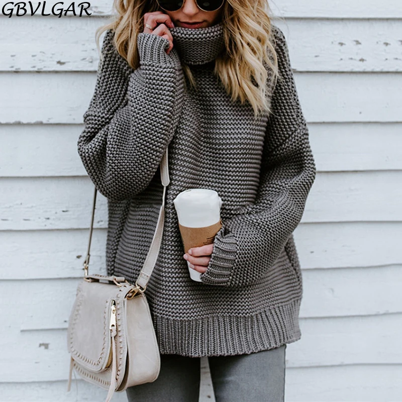 Женский вязаный свитер с высоким воротником повседневный теплый пуловер