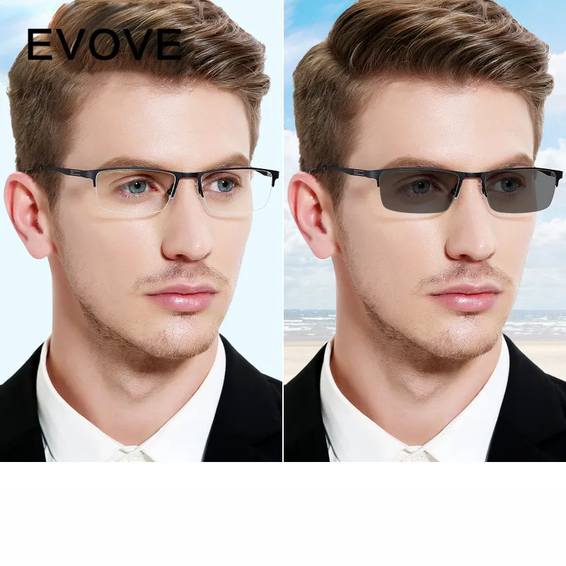 

Evove Photochromic Glasses Men Chameleon Sunglasses Male Myopia Diopter semi rimless driving eyeglasses