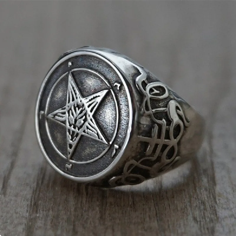 Винтаж печатка sigil of Lucifer кольцо для Для мужчин мальчиков ведьмы в готическом