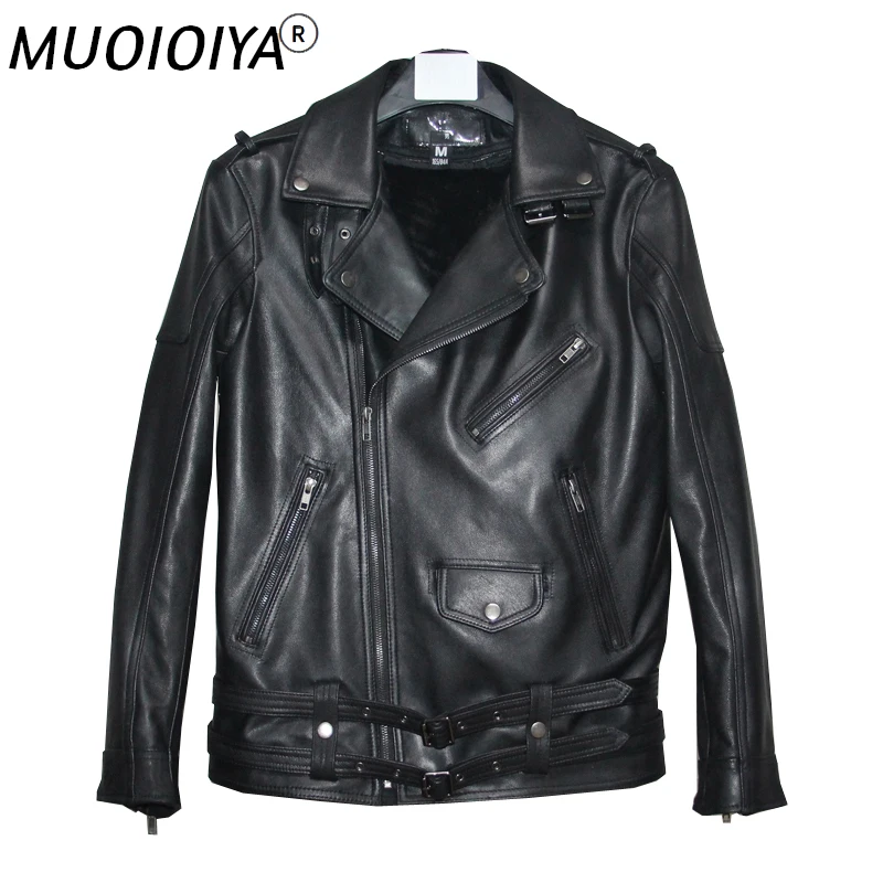

Free shipping.mens warm genuine leather jacket,thick goatskin quality slim motor coat.sales.plus size style jackets.Detachable