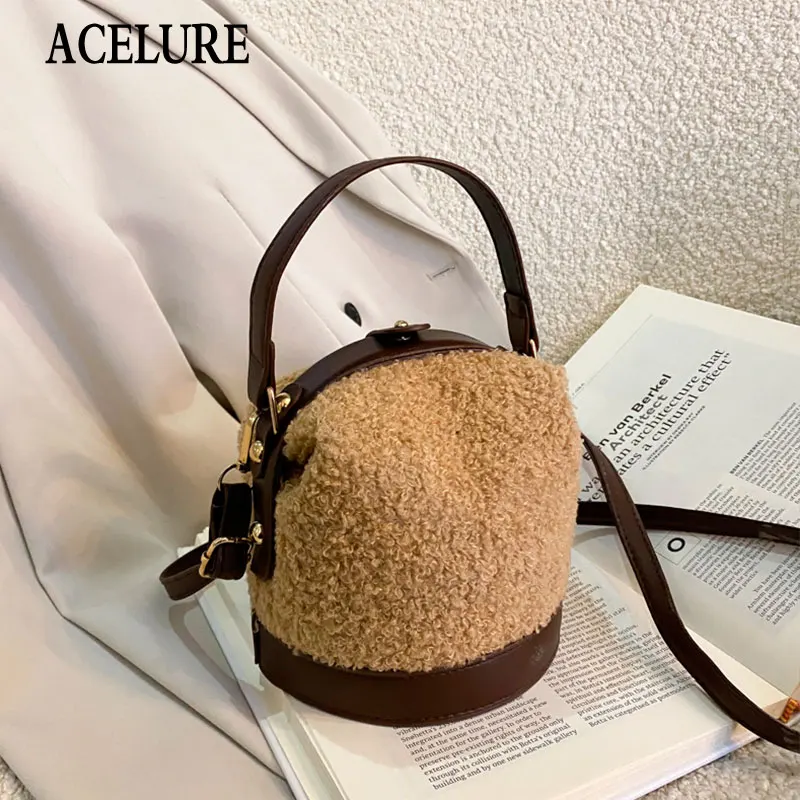 

ACELURE Fashion Patchwork Solid Color Bucket Bags for Women High Capacity Zipper Crossbody Bags Female All-match Shopping Purse
