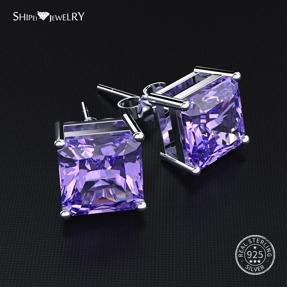 Женские гипоаллергенные квадратные серьги гвоздики Shipei 100% Стерлинговое Серебро