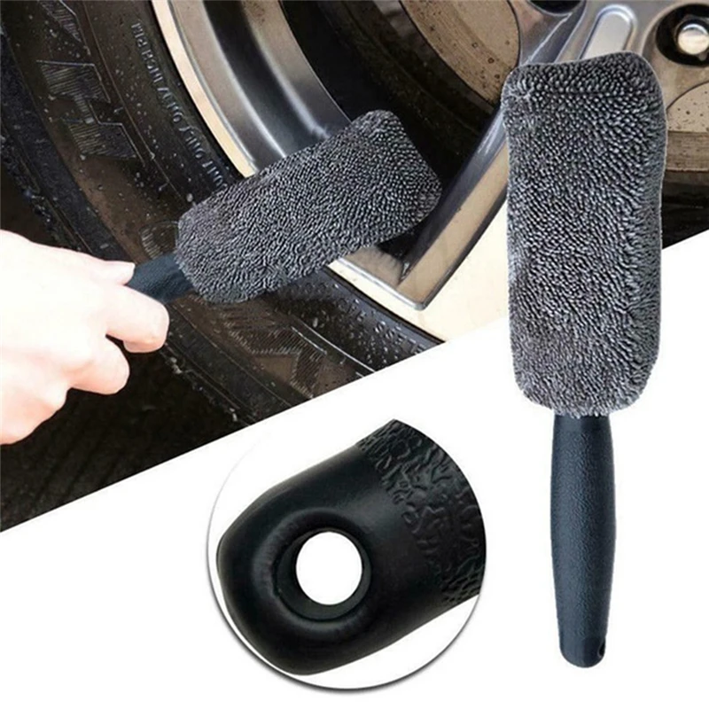 

New Auto Easy to clean Universal Portable Microfiber Wheel Tire Rim Brush For Car With Plastic Handle Washing Cleaner Desilting