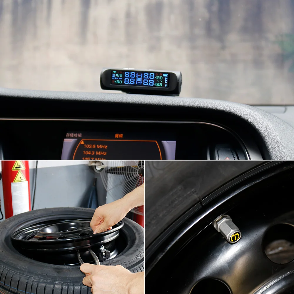 

KKmoon TPMS Wireless Real-time Tire Pressure Monitoring System Solar Energy with Voice Prompt LCD Display 4 Internal Sensors