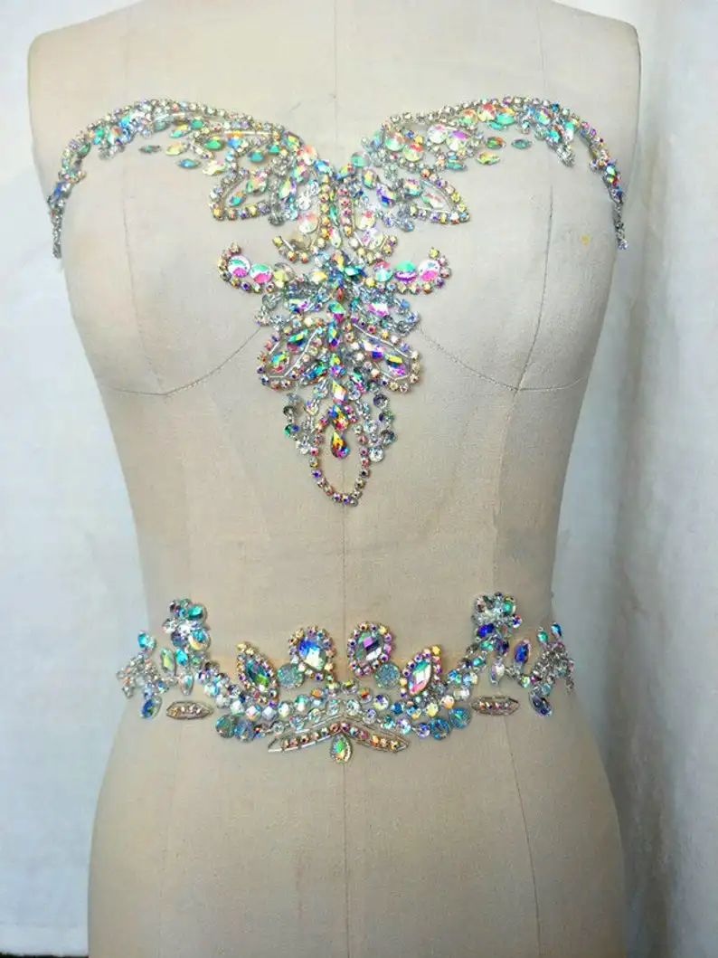 11 цветов тяжелые бусины Стразы воротник аппликация ремень свадебного платья 1