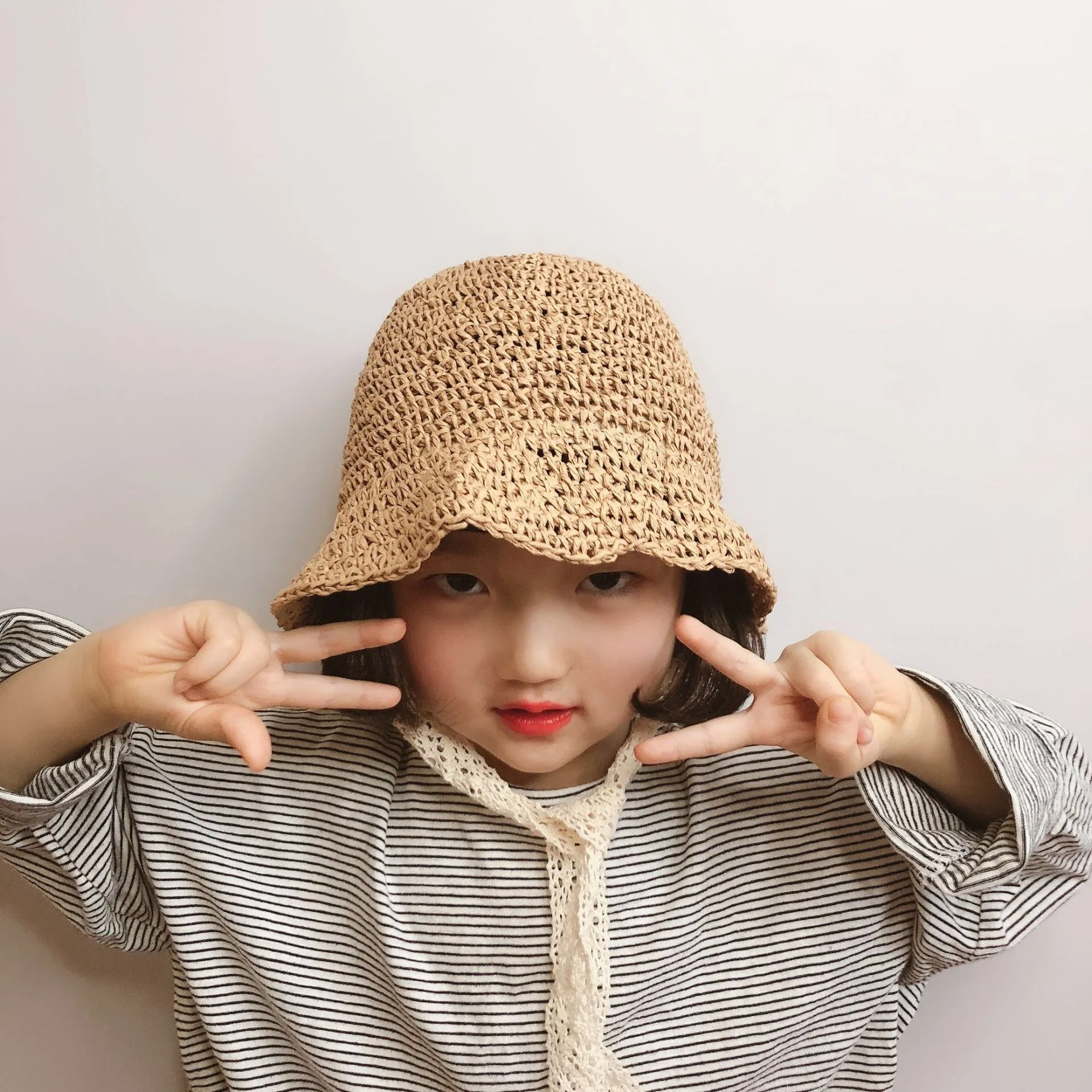 Sunshade Handmade Fisherman Caps Summer Spring Baby Girl Straw Hat Lace Windproof Cord Beach Sun Wide Brim Cute Floppy |