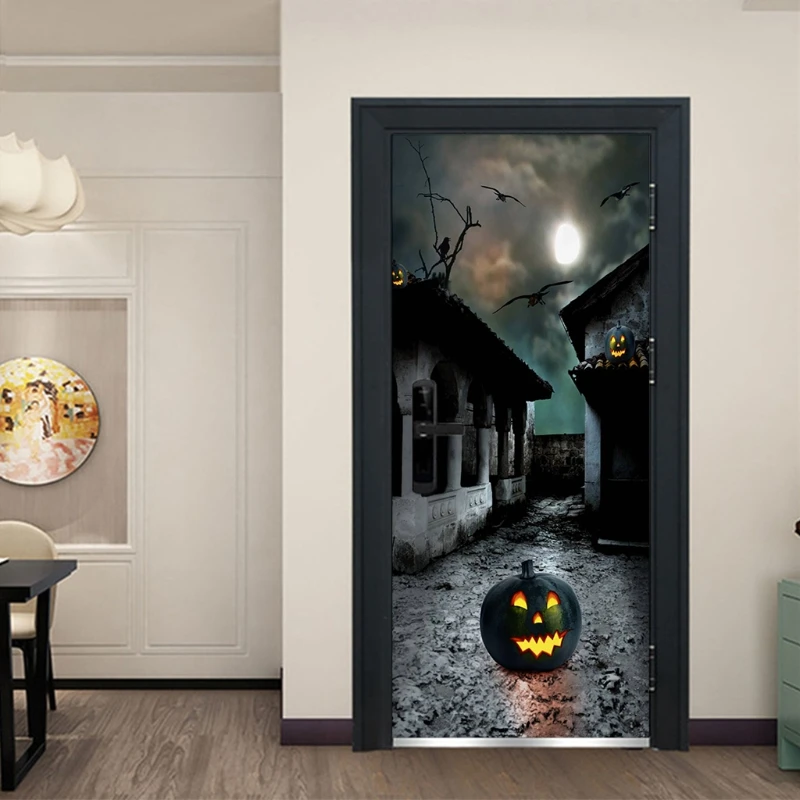 

2pcs/set Horrible Halloween Door Stickers Removable 3D Pumpkin Wall Mural Decal