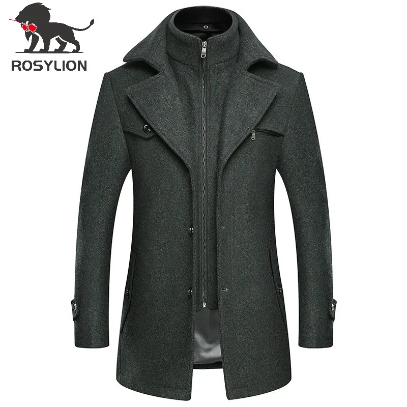 Ветровка мужская утепленная удлиненное шерстяное пальто синего цвета