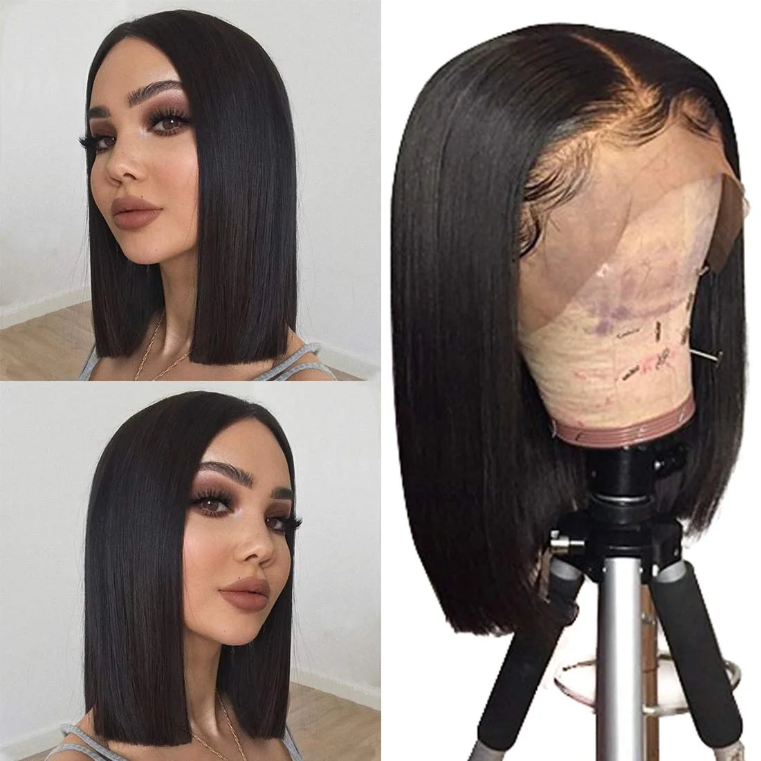 Brazilian Bob human Wig Lace Front Wigs For Black Women Short Straight Human Hair aby Hair Natural Black 150% Density Wigs