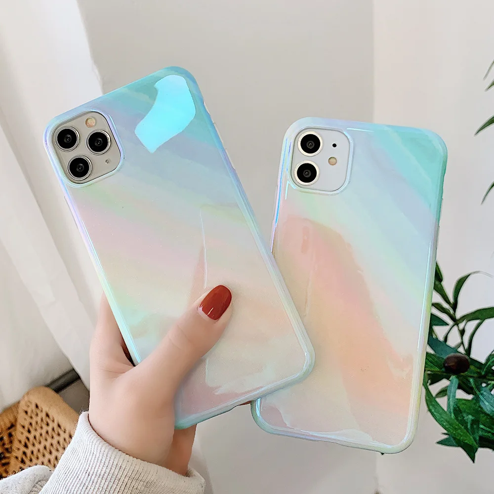 Цветной блестящий чехол LOVECOM Blue Ray Sky для iPhone 12 Mini 11 Pro XR XS Max 7 8 Plus Ударопрочный