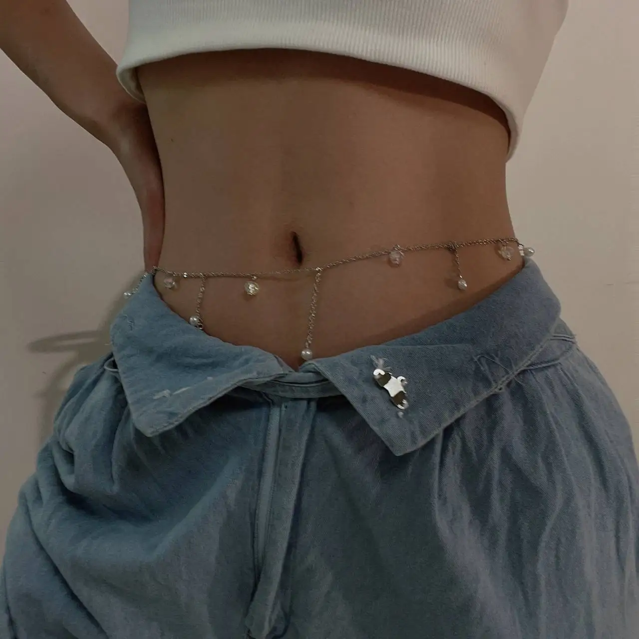 

Multilayer Waist Chains Necklace For Women Summer Alloy Pearl Crystal Sexy Belly Chain Fashion Vintage Body Fine Jewelry Gifts