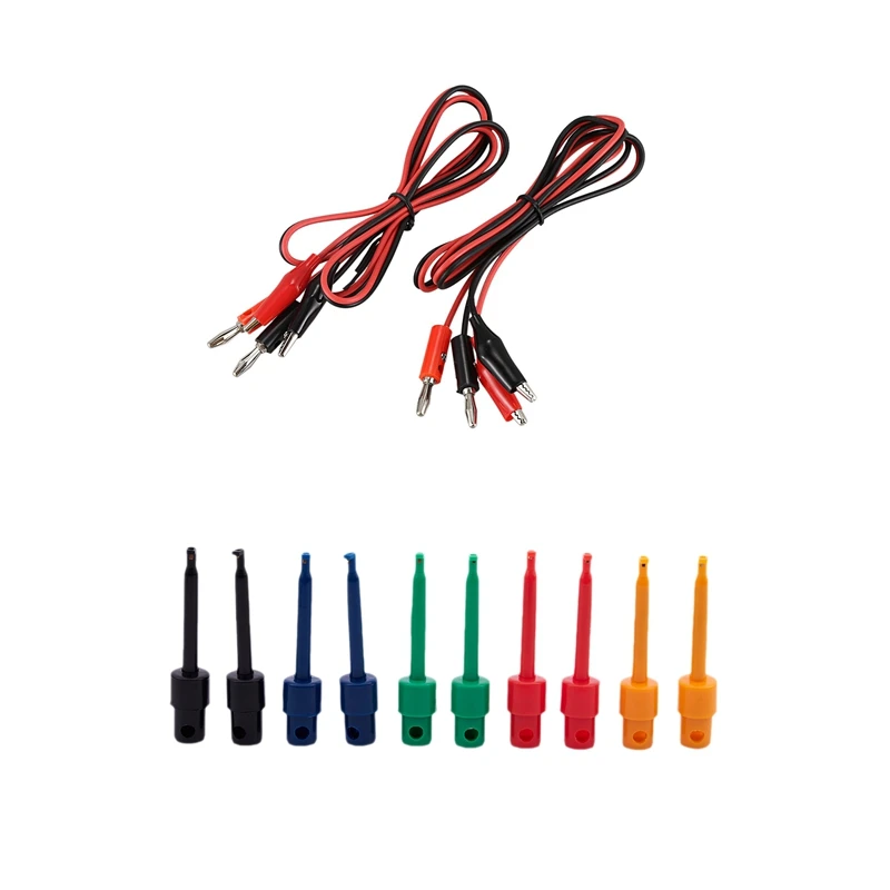 

7 Pair Test Tool:2 Pair Alligator Test Lead Clip To Male Banana Plug Cord Cable 1M Red+Black & 5 Pair Large Round Single Clip Ho