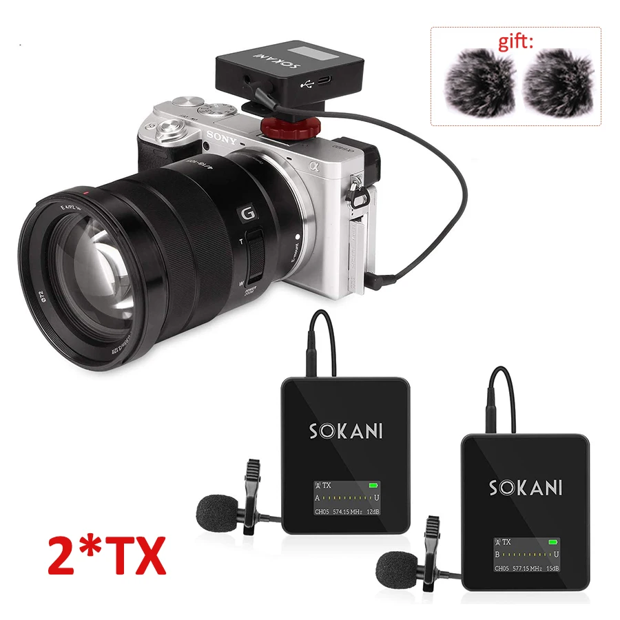 Микрофон Sokani Tiny Twin UHF беспроводной петличный микрофон на лацкане для