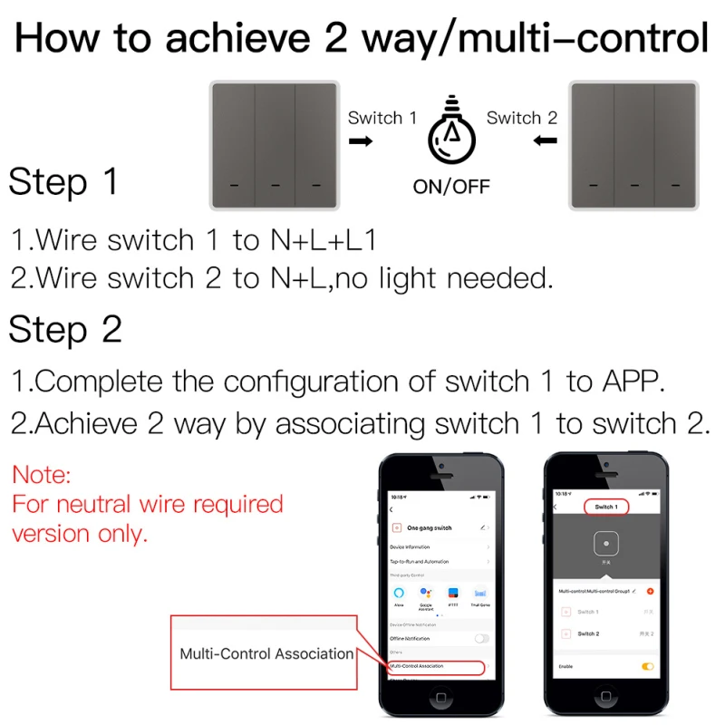 

Smart Push Button Switch 2-Way 3-Way No Neutral Wire No Capacitor Needed Smart Life Wall Light Switch For Smart Life Tuya APP