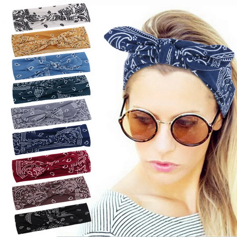 

Women Rabbit Ear Vintage Cross Knot Bow Hairband Head Bands Elastic Ladies Girl Turban Hair Accessories Hairband