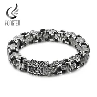 fongten rectangle square geometry link chain bracelet black stainless steel punk personality men jewelry